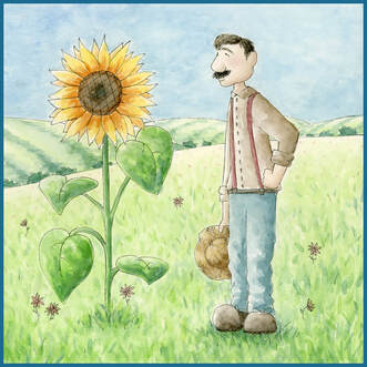 Illustration of a farmer watching his crops
